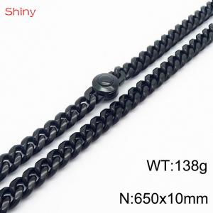 65cm stainless steel 10mm polished Cuban chain black men's necklace - KN238148-Z