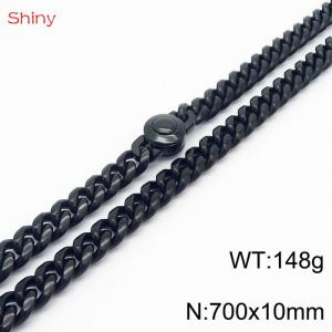 70cm stainless steel 10mm polished Cuban chain black men's necklace - KN238149-Z