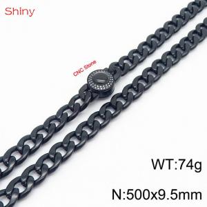 Hip hop style stainless steel 50cm polished diamond Cuban chain black men's necklace - KN238166-Z