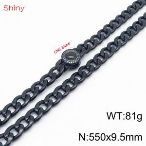 Hip hop style stainless steel55cm polished diamond Cuban chain black men's necklace - KN238167-Z