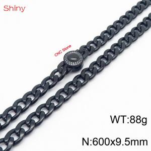 Hip hop style stainless steel 60cm polished diamond Cuban chain black men's necklace - KN238168-Z