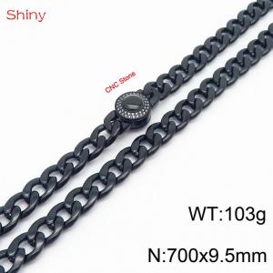 Hip hop style stainless steel 70cm polished diamond Cuban chain black men's necklace - KN238170-Z