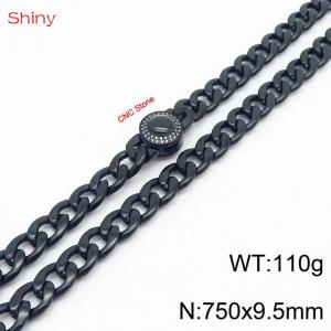 Hip hop style stainless steel 75cm polished diamond Cuban chain black men's necklace - KN238171-Z