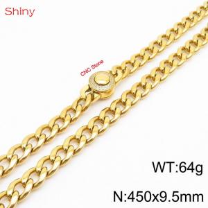 Hip-hop style stainless steel 45cm polished diamond Cuban chain gold necklace for men - KN238172-Z