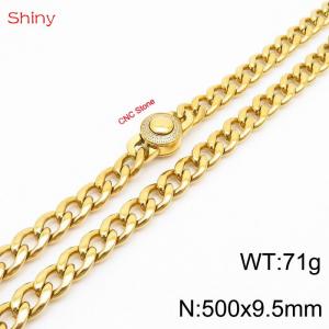 Hip-hop style stainless steel 50cm polished diamond Cuban chain gold necklace for men - KN238173-Z