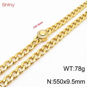 Hip-hop style stainless steel 55cm polished diamond Cuban chain gold necklace for men - KN238174-Z