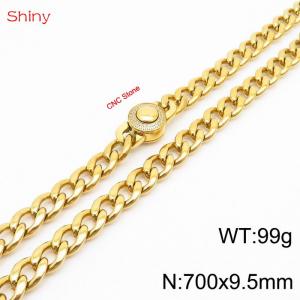 Hip-hop style stainless steel 70cm polished diamond Cuban chain gold necklace for men - KN238177-Z