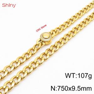 Hip-hop style stainless steel 75cm polished diamond Cuban chain gold necklace for men - KN238178-Z