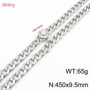 Hip Hop style stainless steel 45cm polished diamond Cuban chain steel color necklace for men - KN238179-Z