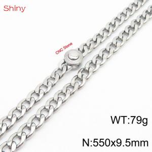 Hip Hop style stainless steel 55cm polished diamond Cuban chain steel color necklace for men - KN238181-Z