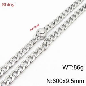 Hip Hop style stainless steel 60cm polished diamond Cuban chain steel color necklace for men - KN238182-Z