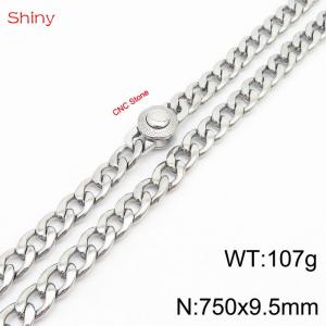 Hip Hop style stainless steel 75cm polished diamond Cuban chain steel color necklace for men - KN238185-Z