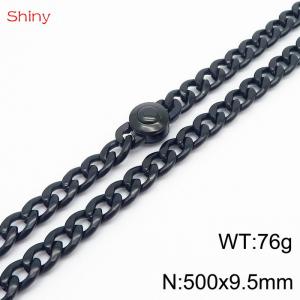Hip hop style stainless steel 50cm polished Cuban chain black men's necklace - KN238187-Z