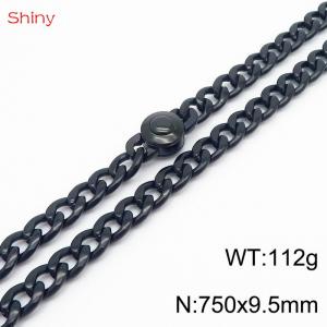 Hip hop style stainless steel 75cm polished Cuban chain black men's necklace - KN238192-Z