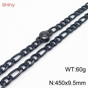 Fashionable stainless steel 450x9.5mm3：1  thick chain circular polished buckle jewelry charm black necklace - KN238221-Z