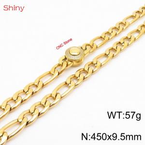 Fashionable stainless steel 450x9.5mm 3：1 thick chain circular inlaid diamond buckle jewelry charm gold necklace - KN238228-Z
