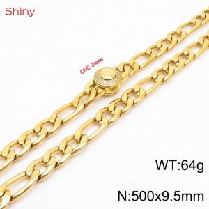 Fashionable stainless steel 500x9.5mm 3：1 thick chain circular inlaid diamond buckle jewelry charm gold necklace - KN238229-Z