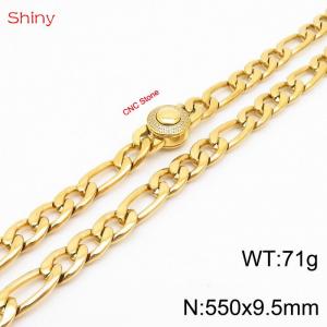 Fashionable stainless steel 550x9.5mm 3：1 thick chain circular inlaid diamond buckle jewelry charm gold necklace - KN238230-Z