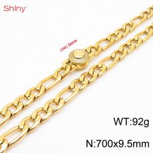 Fashionable stainless steel 700x9.5mm 3：1 thick chain circular inlaid diamond buckle jewelry charm gold necklace - KN238233-Z