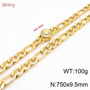 Fashionable stainless steel 750x9.5mm 3：1 thick chain circular inlaid diamond buckle jewelry charm gold necklace - KN238234-Z