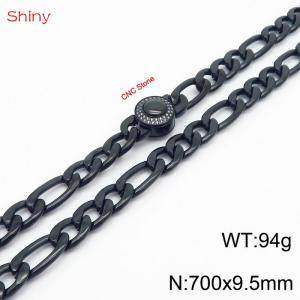 Fashionable stainless steel 700x9.5mm 3：1 thick chain circular inlaid diamond buckle jewelry charm black necklace - KN238240-Z