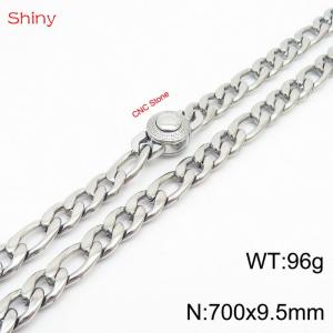 Fashionable stainless steel 700x9.5mm 3：1 thick chain circular inlaid diamond buckle jewelry charm silver necklace - KN238247-Z