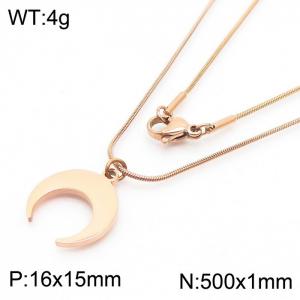 Stainless Steel Necklace With Moon Pendant Rose Gold Color - KN238336-Z