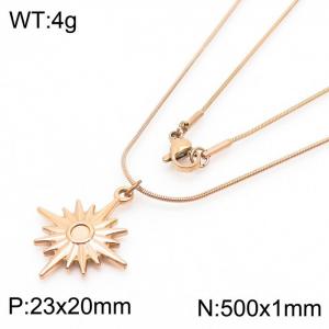 Stainless Steel Necklace With Sun Flower Pendant Rose Gold Color - KN238342-Z