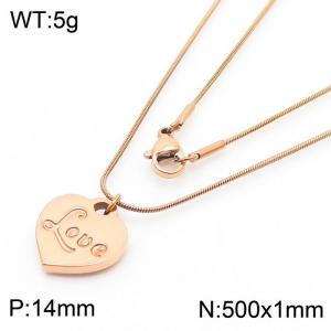 Stainless Steel Necklace With Heart Pendant Rose Gold Color - KN238343-Z