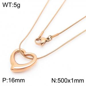 Stainless Steel Necklace With Heart Pendant Rose Gold Color - KN238351-Z
