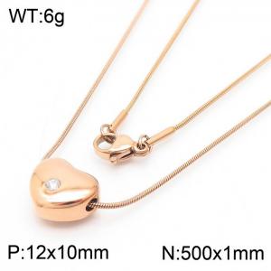 Stainless Steel Necklace With Heart Zircon Pendant Rose Gold Color - KN238356-Z