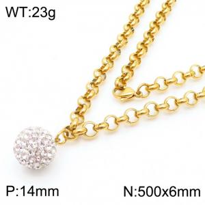 Stainless Steel Necklace O Chain With Stone Pendant Gold Color - KN238364-Z