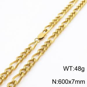 7mm60cm fashionable stainless steel 3:1 patterned side chain gold necklace - KN238383-Z