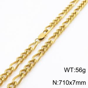 7mm71cm fashionable stainless steel 3:1 patterned side chain gold necklace - KN238385-Z