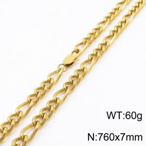 7mm76cm fashionable stainless steel 3:1 patterned side chain gold necklace - KN238386-Z