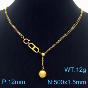 Stainless Steel Necklace Link Chain With Round Bead Pendant Gold Color - KN238393-Z