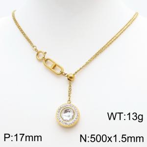 Stainless Steel Necklace Link Chain With White Stone Pendant Gold Colo - KN238400-Z
