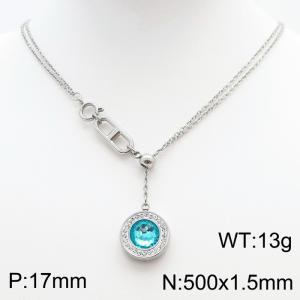 Stainless Steel Necklace Link Chain With Light Green Stone Pendant Silver Color - KN238410-Z