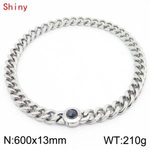 Fashion Stainless Steel Long Cuban Link Chain Necklace for Men Women Silver Color Twist Thick Chain Collar Choker 600×13mm Chunky Strand Necklace - KN238501-Z