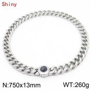 Fashion Stainless Steel Long Cuban Link Chain Necklace for Men Women Silver Color Twist Thick Chain Collar Choker 750×13mm Chunky Strand Necklace - KN238504-Z