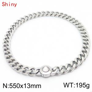 Punk Length Mens High Quality Stainless Steel Necklace for Men Curb Cuban Link Chain White Stone Clasp 550×13mm Collar Choker - KN238507-Z