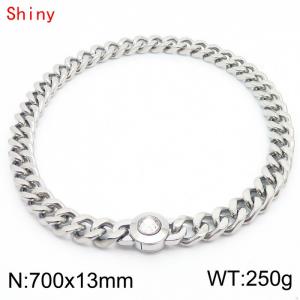 Punk Length Mens High Quality Stainless Steel Necklace for Men Curb Cuban Link Chain White Stone Clasp 700×13mm Collar Choker - KN238510-Z