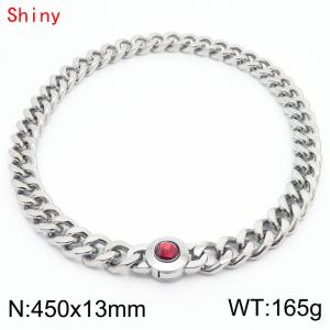 Men's Cuban Link Chain Stainless Steel Necklace Red Stone Clasp 450×13mm Chokers For Men Hip Hop - KN238512-Z