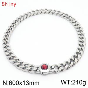 Men's Cuban Link Chain Stainless Steel Necklace Red Stone Clasp 600×13mm Chokers For Men Hip Hop - KN238515-Z