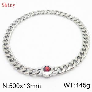 500mm Stainless Steel&Red Zircon Cuban Chain Necklace - KN238625-Z