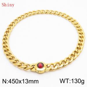 450mm Gold-Plated Stainless Steel&Red Zircon Cuban Chain Necklace - KN238631-Z