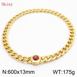600mm Gold-Plated Stainless Steel&Red Zircon Cuban Chain Necklace - KN238634-Z