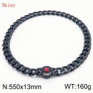 550mm Black-Plated Stainless Steel&Red Zircon Cuban Chain Necklace - KN238640-Z