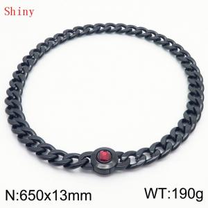 650mm Black-Plated Stainless Steel&Red Zircon Cuban Chain Necklace - KN238642-Z