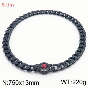 750mm Black-Plated Stainless Steel&Red Zircon Cuban Chain Necklace - KN238644-Z